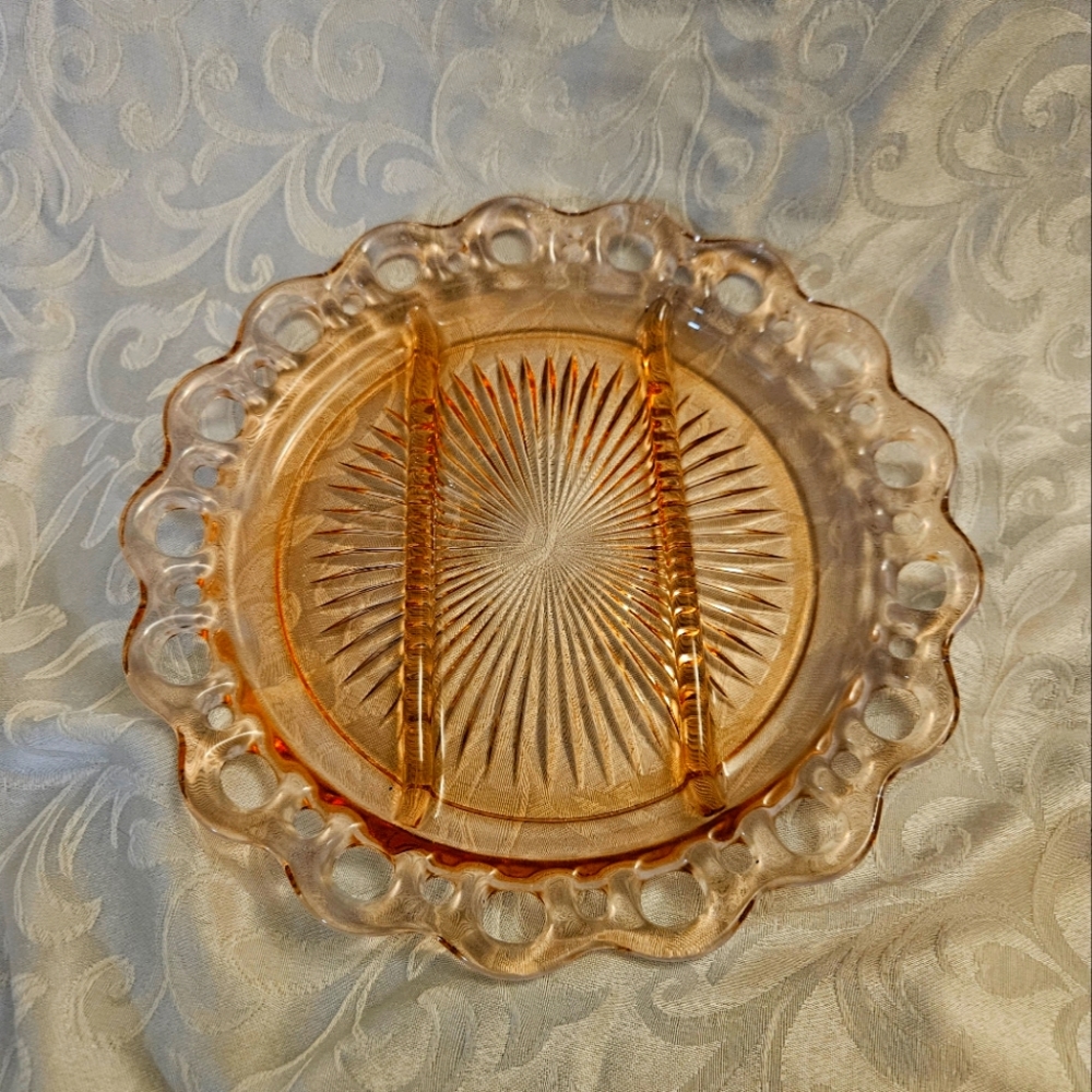 Vintage Pink Depression Anchor Hocking Company Open Lace Edge Serving Plate